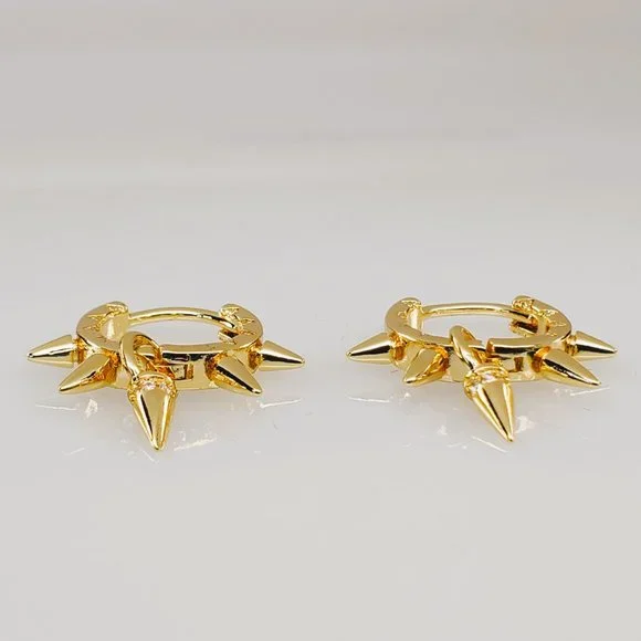 14K Gold Spiked Womens Small Hoop 1ct Diamond Earrings Punk Goth Rock Jewelry 14 - Picture 6 of 7